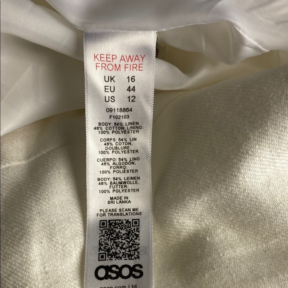 ASOS White Linen Blazer – Size 12 – NWT – Lightweight Summer Layer - Picture 6 of 6